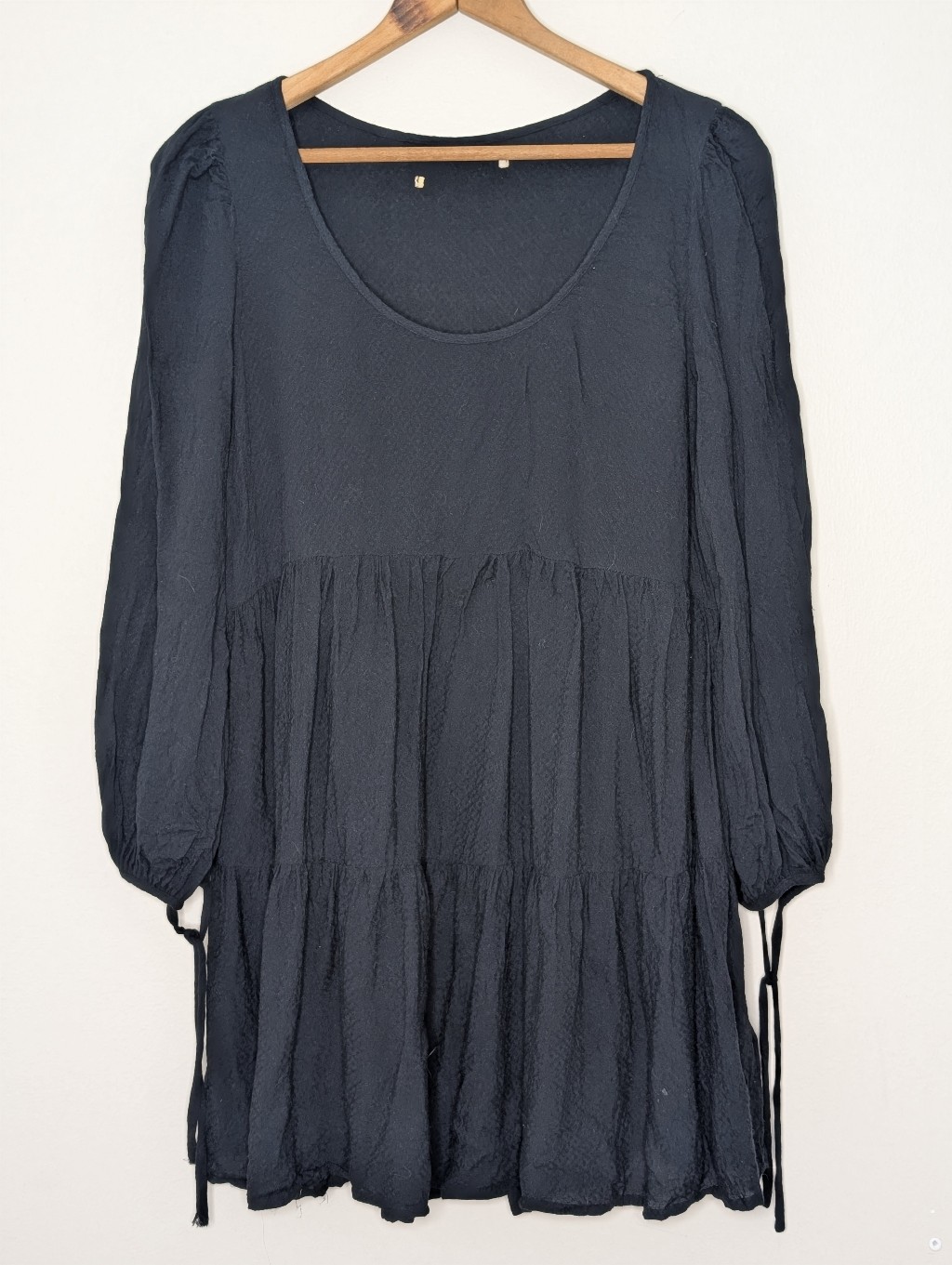 Urban Outfitters Tiered Mini Dress Black Diamond Textured Long Sleeve Women's S
